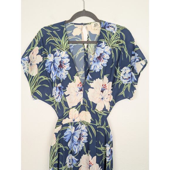 Anthropologie d.RA Maxi Dress Santorini Floral Tropical Boho Blue Cream Size L - Picture 5 of 13